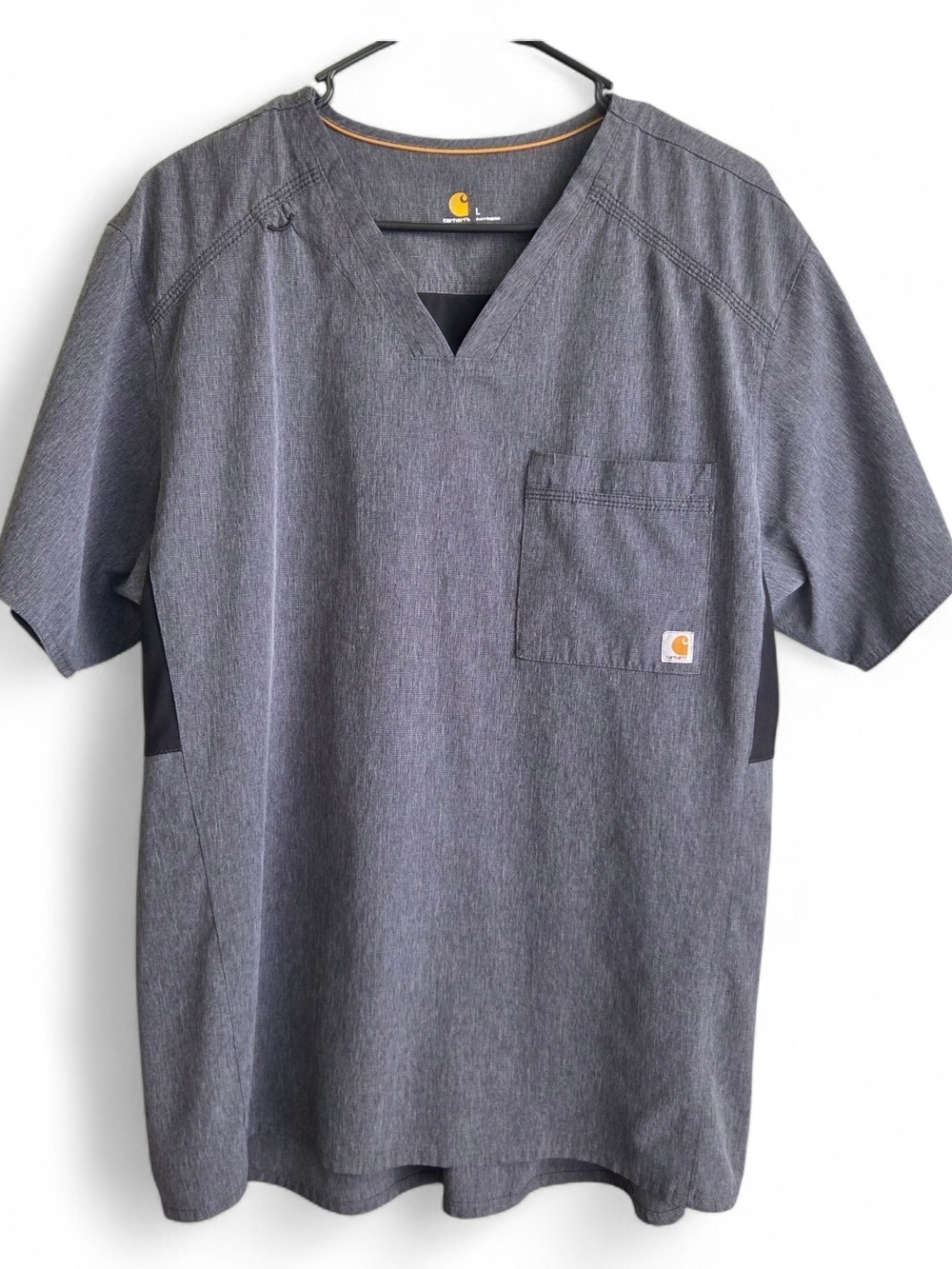 Carhartt Scrub Top Gray V-Neck Short-Sleeve Work Tee with Chest Pocket